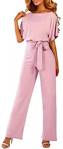 Gutsbox Jumpsuits Gutsbox Damen Jumpsuit Elegant Langarm Playsuit Strandkleid O-Ausschnitt Casual Lose Overalls Lang Romper