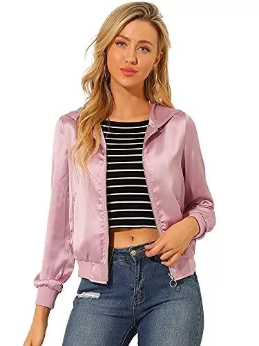 Allegra K Jacken Allegra K Damen Langarm Reißverschluss Hoodie Metallic Bomberjacke Jacke