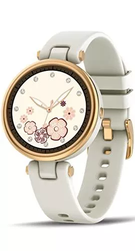 findtime Uhren Fitnessuhr Damen Smartwatch Schrittzähler Uhr mit Blutdruckmessung Periode Benachrichtigung Sportuhr Frauen Pulsuhr Smart Watch Damenuhr Touchscreen Klein Rund Silikonband Armkette