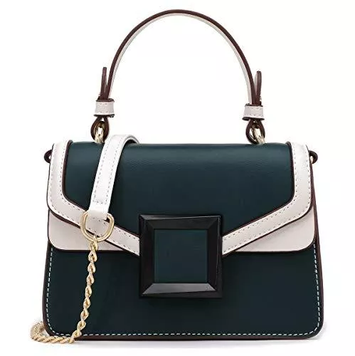 TOP BAND Taschen & Rucksäcke Umhängetasche Damen PU Leder Kette Color-Blocking Designer Handtaschen Kettenhenkel Handtasche Damen Umhängetasche Tasche Damen-Umhängetaschen Schultertasche Crossbody Bag Magnetverschluss Dunkelgrün
