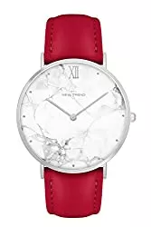 New Trend - Love for Accessories Uhren Armbanduhr Silber Weiss Schlicht im Marmor-Look für Damen &amp; Herren, Lederarmband-Optik oder Edelstahl-Metallarmband Ø 38 MM