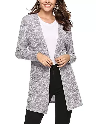 Irevial Strickjacken Irevial Damen Lang Strickjacke Elegante Open Front Cardigan Dünne Casual Strickmantel Lose Langarm Outwear mit Taschen für Frühling und Sommer