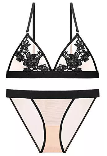 SHEKINI Unterwäsche & Dessous SHEKINI BH Set,Damen Ohne Bügel BH Set Spitze BH und Slip Triangle Bralette Panty Lingerie Unterwäsche Dessous Set mit Hakenverschluss und Verstellbare Träger
