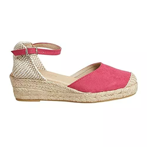 NOESLOMISMO BY DILEMA Sandalen & Slides No es lo mismo - Espadrille - Sandalen aus Jute mit Keilabsatz für Damen | Plateauschuhe 3 Kordeln Espadrille Schnalle | geschlossene Schuhspitze | Farbe: Sandfarbe, Grün, Rosa, Marineblau und mehr