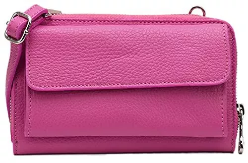 SH Leder Taschen & Rucksäcke SH Leder Damen Handytasche Umhängetasche Geldbörse Multifunktion Beutel aus Echtleder Verstellbar Schultergurt Handy bis 6,7 Zoll 11,50x19cm Vera G368