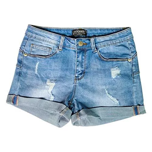 Hocaies Shorts Hocaies Damen Jeansshorts Basic in Aged-Waschung Jeans Bermuda-Shorts Kurze Hosen aus Denim für den Damen High Waist Denim Kurze Hose mit Quaste Ripped Loch Hotpants Shorts