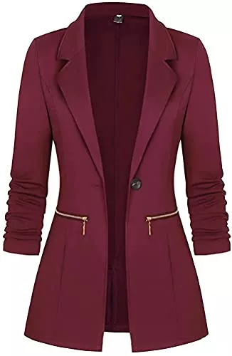 Minetom Blazer Minetom Damen Elegant Langarm Blazer Sakko Knopf Slim Fit Revers Geschäft Büro Jacke Reißverschluss Mantel Anzüge Bolero