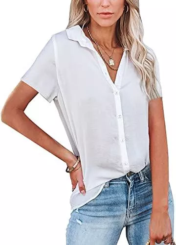 VIGVAN Kurzarmblusen Damen Bluse Elegant V-Ausschnitt Hemd Langarm Arbeit Oberteile Casual Tunika Shirt Lose Langarmshirt Tops