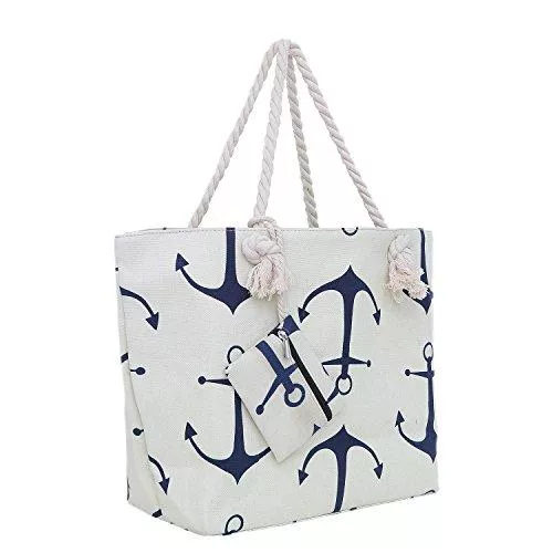 DonDon Taschen & Rucksäcke DonDon Große Strandtasche mit Reißverschluss 58 x 38 x 18 cm Federn Shopper Schultertasche Beach Style