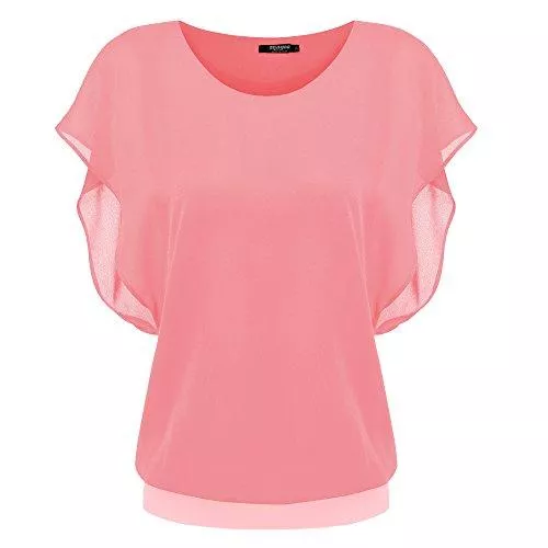 Zeagoo Kurzarmblusen Zeagoo Damen Fledermaus Batwing Chiffonbluse Tunika T-Shirt Top Bluse Kurzarm Rundkragen Sommer Casual Loose Fit