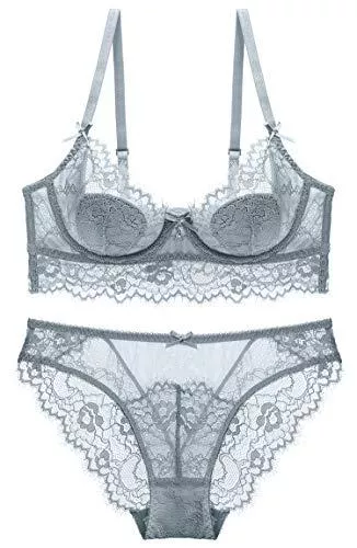 SHEKINI Unterwäsche & Dessous SHEKINI Damen Unterwäsche Set BH Und Slip Spitze Bügel BH Set Ungefüttert Dünn Lingerie Unterwäsche mit Hakenverschluss