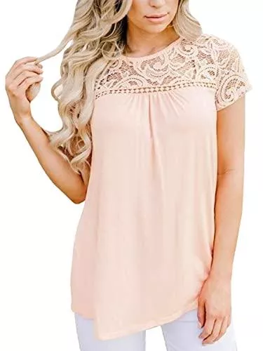 BesserBay Kurzarmblusen BesserBay Damen Elegantes Spitzenshirt mit Kurzarm und Rundhals aus Baumwolle S-XXL