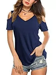 Beluring Kurzarmblusen Beluring Damen Casual Oberteile Offene Schulter T-Shirts mit V-Ausschnitt Einfarbig Sommer Basicshirt