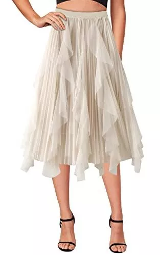 FEOYA Röcke FEOYA Tüllrock Damen A Linie Faltenrock Höhe Taille Midirock Damen Elegant Einheitsgröße