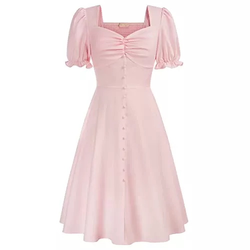 Belle Poque Business Belle Poque Damen Elegant Kleid Retro A-Linie Cocktailkleider Kurzarm Vintage Kleider