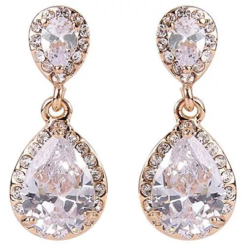 EVER FAITH Schmuck EVER FAITH Österreichischer Kristall Zirkon Elegante 2 Teardrop Durchbohrte Ohrringe Klar Gold-Ton