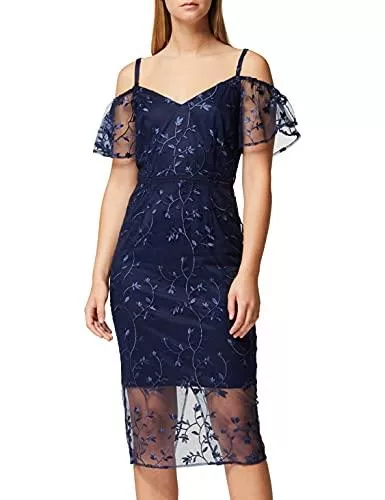 TRUTH &amp; FABLE Cocktail Amazon-Marke: TRUTH &amp; FABLE Damen Midi-Kleid mit asymmetrischer Schulterpartie