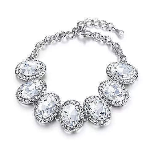 EVER FAITH Schmuck EVER FAITH Damen Armkette Oval Strass Kristall Hochzeit Braut Party Halo Armband Klar Silber-Ton