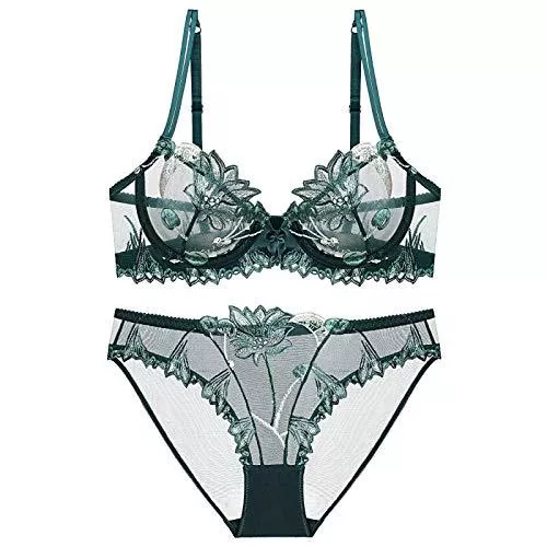 Cwang Unterwäsche & Dessous Cwang Damen Bügel BH Set Push Up Spitze BH und Transparente Slip Nicht Gepolstert Bra Glatter Panty Lingerie Unterwäsche