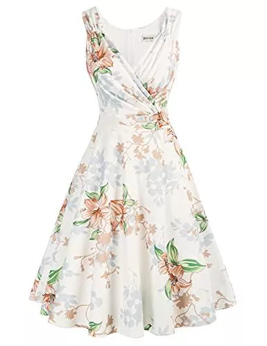 GRACE KARIN Cocktail GRACE KARIN Damen BlumenKleid Retro Rockabilly Knielang V Ausschnitt Kleider CL2811