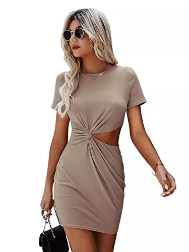 SheIn Freizeit SheIn Damen Elegant Kleid Cut Outs Sommerkleid Casual T-Shirt Kleider Minikleid Bleistift Freizeitkleid mit Twist