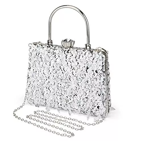 UBORSE Taschen & Rucksäcke UBORSE Abendtasche Damen Diamant Clutch Bag Kette Shiny Strass Handtasche Umhängetasche für Hochzeit Party - Silber
