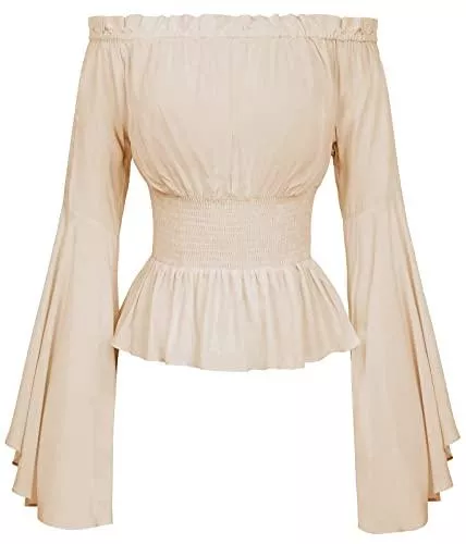 Belle Poque Langarmblusen Belle Poque Mittelalter Bluse Damen Gothic Bluse Kurze Ärmel Tops BP468