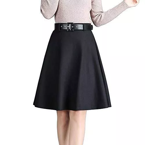 keine Röcke Damen Rock Knielang A-Linie mit Gürtel Knielang Herbst Winter Frühling