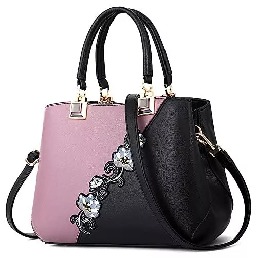 VARLIVOO Taschen & Rucksäcke VARLIVOO Damen Handtasche Schultertasche Blumenmuster Frauen Umhängetasche Pom Pom Dekoration Shopper Taschen Damen Crossbody Bag Wasserdicht PU