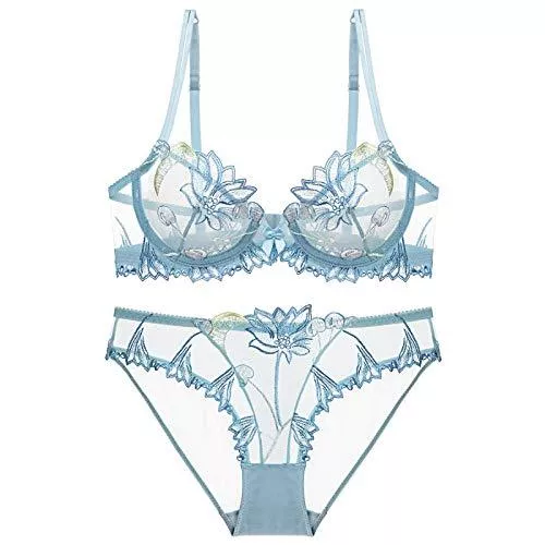Cwang Unterwäsche & Dessous Cwang Damen Bügel BH Set Push Up Spitze BH und Transparente Slip Nicht Gepolstert Bra Glatter Panty Lingerie Unterwäsche