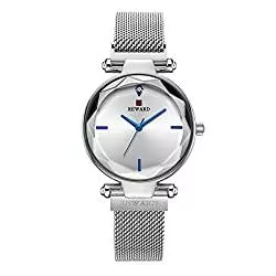 Reward Uhren Reward Japanische Quarz-Damen-Armbanduhr mit multilateraler Glasoberfläche, einfach und elegant, modisches Geschenk für Mädchen, wasserdicht, Edelstahl