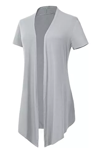 EXCHIC Strickjacken EXCHIC Damen Strickjacke Asymmetrisch Kurze Ärmel Cardigan Wasserfall Jacke