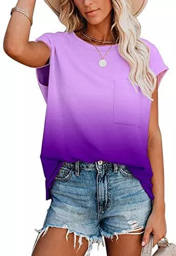 ANCAPELION T-Shirts ANCAPELION Damen Casual T-Shirt Kurzarm Sommer Tops Lose Oberteile Rundhals Basic Bluse mit Tasche