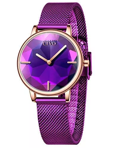 CIVO Uhren CIVO Damen Uhr wasserdichte Edelstahl Mesh Uhren Damen Armbanduhr Design Elegante Kleid Business Schnitt Uhren für Damen Frauen Mädchen Blau/Lila/Braun