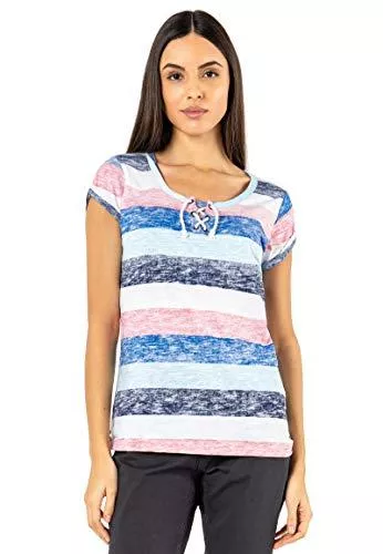 Sublevel T-Shirts Sublevel Damen T-Shirt mit Kordel-Schnürung Gestreift