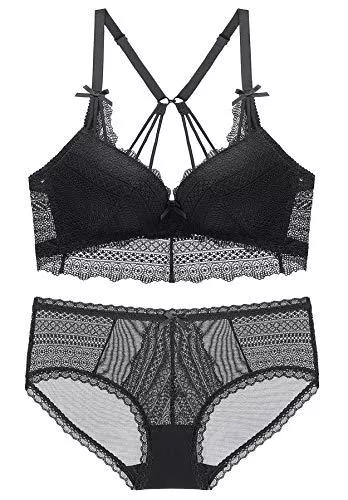SHEKINI Unterwäsche & Dessous SHEKINI Push Up BH Set,Damen Bügel BH Set Spitze BH und Slip Nicht Abnehmbarer Bra Panty Lingerie Unterwäsche Dessous Set mit Hakenverschluss und Verstellbare Träger