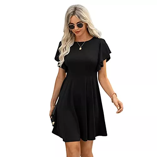 DIDK Freizeit DIDK Damen A Linie Kleid Elegant Sommerkleid Schmetterlingsärmel Freizeitkleid Kielang Swing Stretchy Kleider
