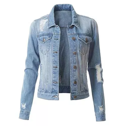 Supertong Jacken Supertong Jacken Damen Jeansjacke Denim Kurz Mantel Vintage Langarm Beiläufige Outwear Übergangsjacke Frauen Leichte Jacke Einfarbig Revers Knopf Jeansmantel Bomberjacke