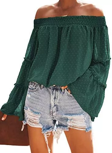 CILKOO Langarmblusen CILKOO Damen Blusen mit Schultern, mit Glockenärmeln und Knoten, locker geschnitten, Größe S-XXL