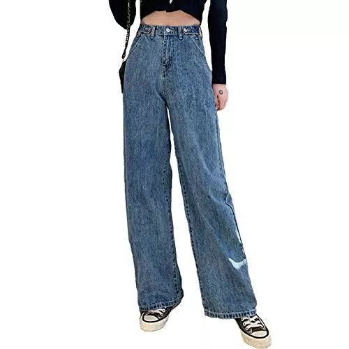 weiwei Jeans Frühling Herbst Breites Bein Jeans Damen Hohe Taille Denim Hose Koreanisch Strassenmode Retro Lose Sinken Gerade Hose