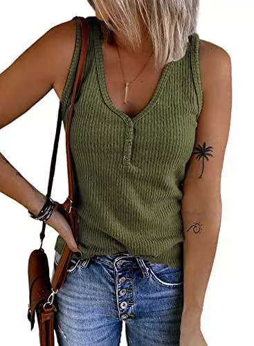 Dokotoo Tops Dokotoo Tank Top Damen Sommer Ärmellose Oberteile Shirts Basic Einfarbig Loose Tee Tops mit Knöpfen S-XXL