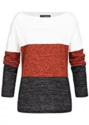 Styleboom Fashion® Pullover & Strickmode Styleboom Fashion® Damen Pullover Off-Shoulder Colorblock Sweater Weiss Kupfer schwarz