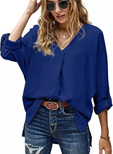 Aleumdr Langarmblusen Aleumdr Damen Bluse Elegant Tunika Damen Langarm V-Ausschnitt Sommer Hemden Casual Damen Langarmshirt Sexy Arbeit Oberteil Damen Hemdbluse Chiffon Bluse Tops