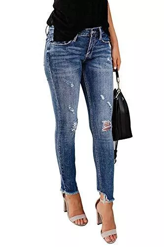 Minetom Jeans Minetom Jeans Damen Jeanshosen Röhrenjeans Skinny Slim Fit Stretch Boyfriend Zerrissene Destroyed Straight Denim Hose mit Löchern