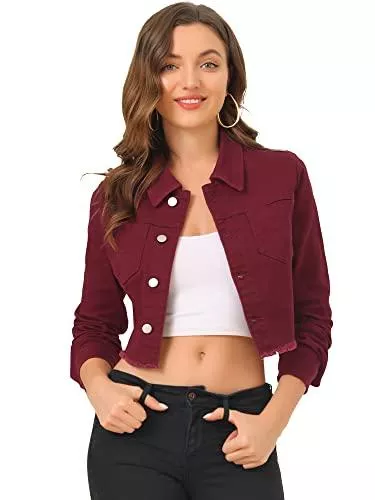 Allegra K Jacken Allegra K Damen Langarm Umlegekragen Crop Jeansjacke Jacke