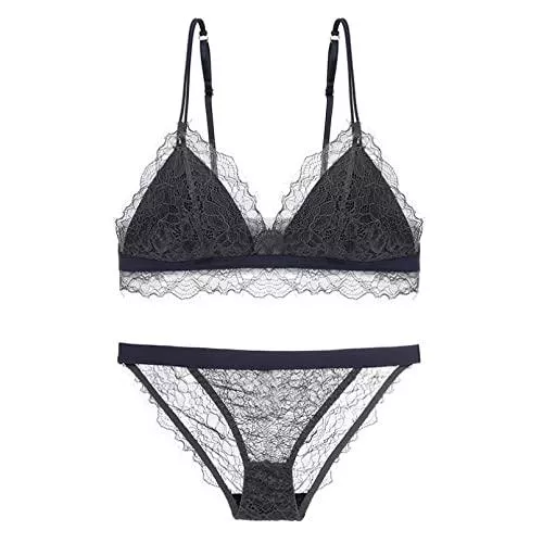 YUANCHNG Unterwäsche & Dessous YUANCHNG Stretch-Spitze Wireless Bralette und Höschen Kurze Dessous-Set für Frauen Wimpern Leaver Spitze Alltagswäsche