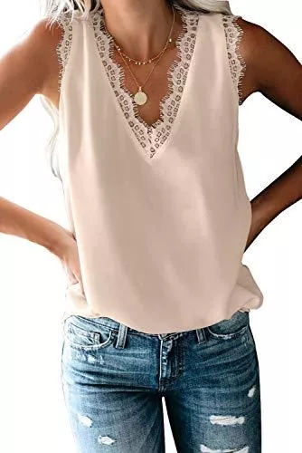 Bequemer Laden Tops Bequemer Laden Damen V Ausschnitt Tank Top Ärmellose T Shirt Chiffon Noos Top Sommer Casual Oberteile Tunika Elegant Bluse mit Spitze