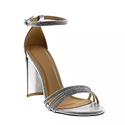 Angkorly Sandalen & Slides Angkorly - Damen Schuhe Sandalen Pumpe - Offen - High Heel - Ehe Zeremonie - Lackiert - Einfach Basic - metallisch Blockabsatz high Heel 10,5 cm