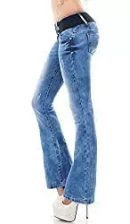 Label by Trendstylez Jeans Trendstylez Damen Bootcut Schlag Jeans Hose Bleich-Effekte Light Blue W345-1