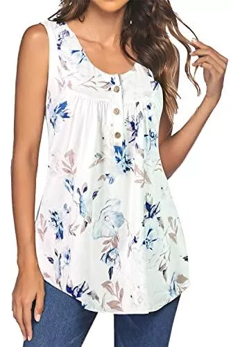 POGTMM Ärmellose Blusen POGTMM Damen Tank Top Sommer Knopfleiste Locker Elegant Ärmellose Bluse Shirt Tunika Oberteile